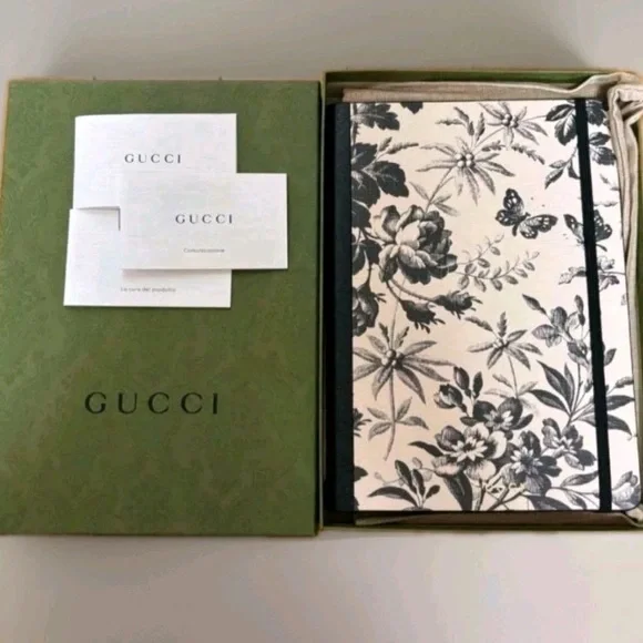 Gucci Black and White Floral Notebook