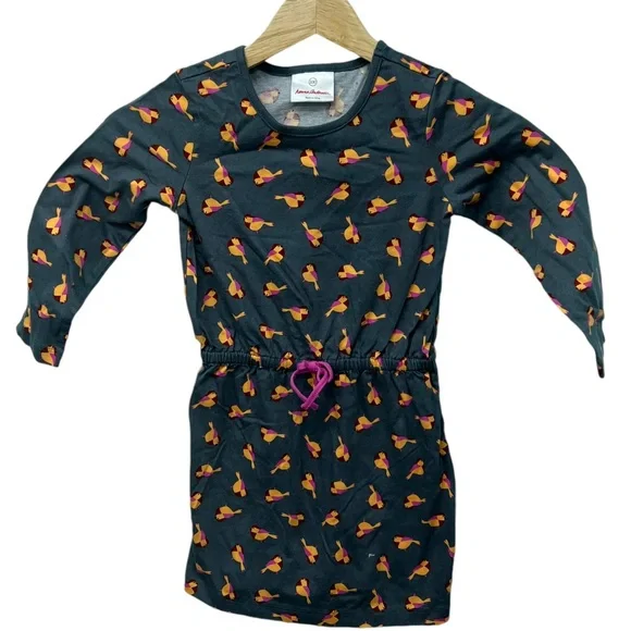 Hanna Anderson Dark Green With Ducks Print Cotton Dress Size 5