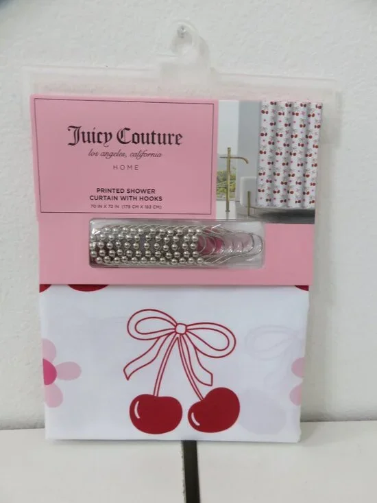 (#134) Juicy Couture 🍒 Logo Print Shower Curtain with Hooks