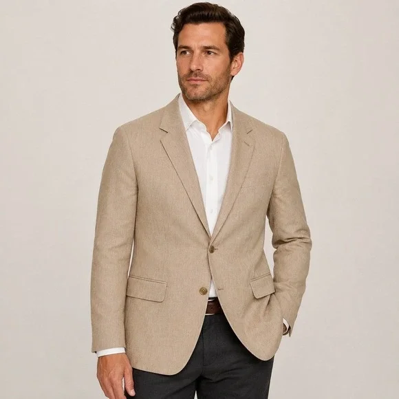 Calvin Klein Blazer Linen Blend Medium 44R Tan Stripe Summer Sport Coat Jacket