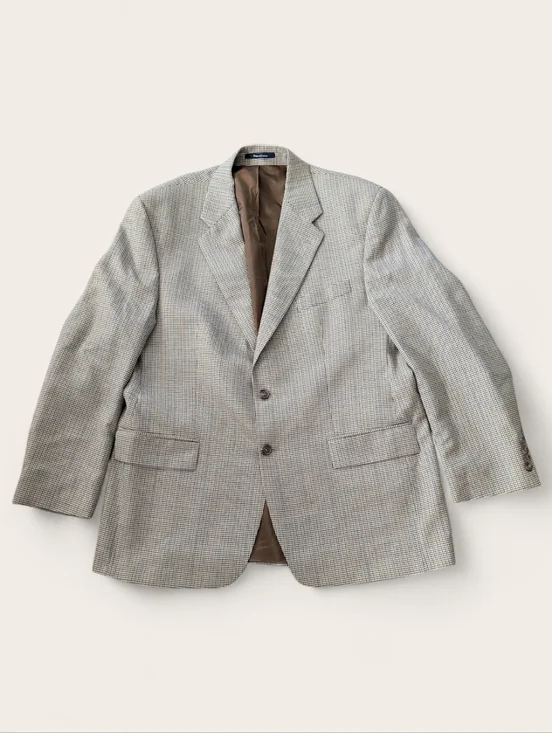 Vtg Chaps Ralph Lauren Mens Tweed Houndstooth Multicolor Brown Wool Blazer 44R‎