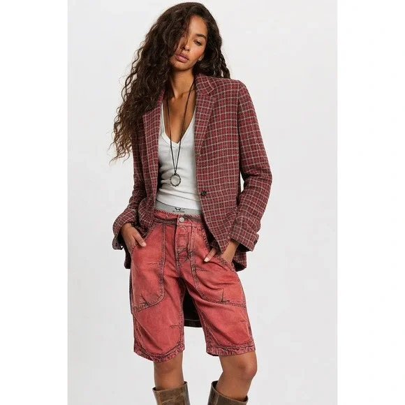 Drumohr Red Plaid Cotton Knit Blazer Jacket Made in Italy Sz:IT48/38US NWT