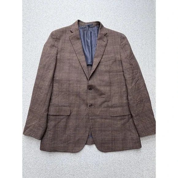 Jos A Bank 1905 Sport Coat‎ Mens 44 Long Brown Wool Check Slim Fit Blazer Jacket
