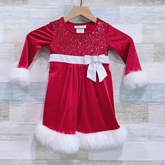 Bonnie Jean Scarlett Santa Dress Red Sequin Faux Fur Christmas Toddler Girl 2T