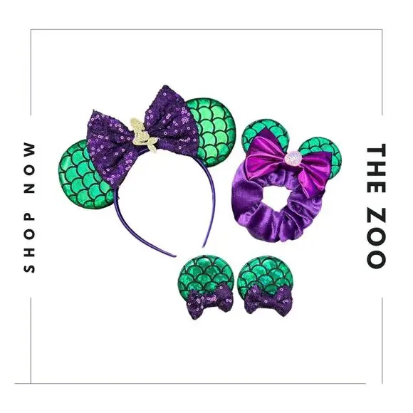 Headband Scrunchie‎ and Hair Clips with Mouse Ears Ariel