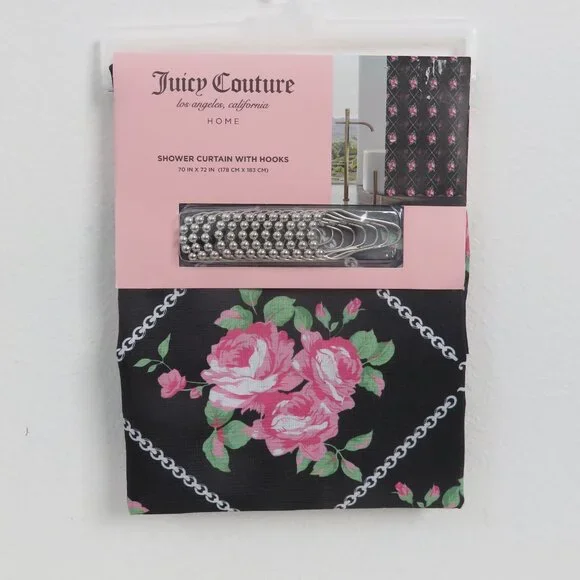 (#114) Juicy Couture Heart Print Shower Curtain with Hooks