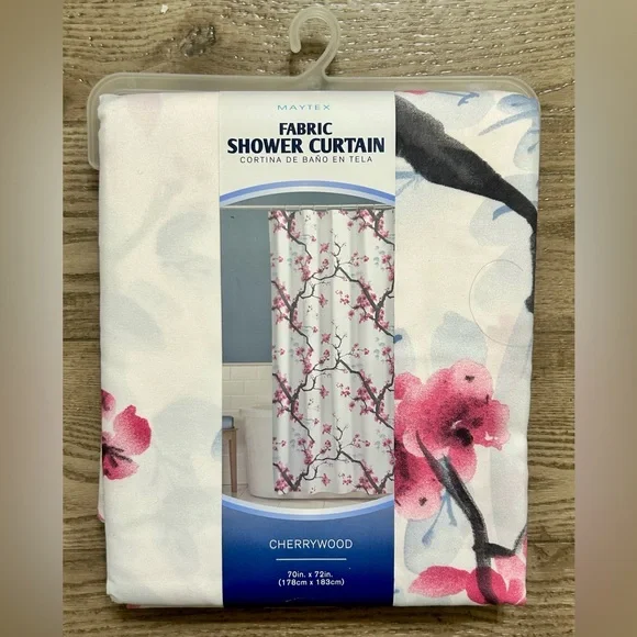 Maytex Cherrywood Blossom Floral Fabric Shower Curtain