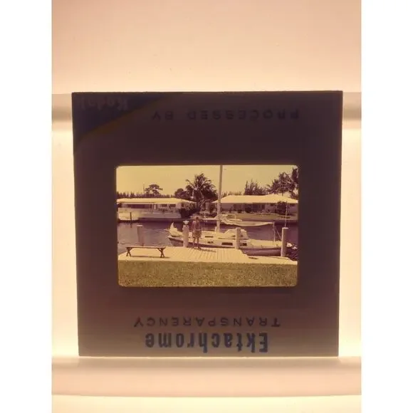Vintage 1969 Dock Waterfront Boats Harbor Ektachrome Photograph Color Slide