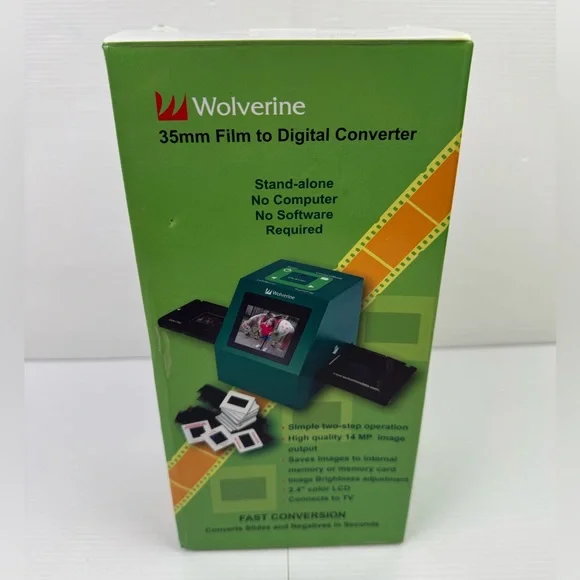 Wolverine 35mm Film to Digital Converter 14MP Standalone Scanner Green Boxed