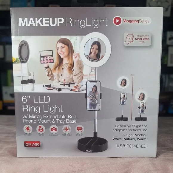 Makeup Ring Light with Mirror - Black