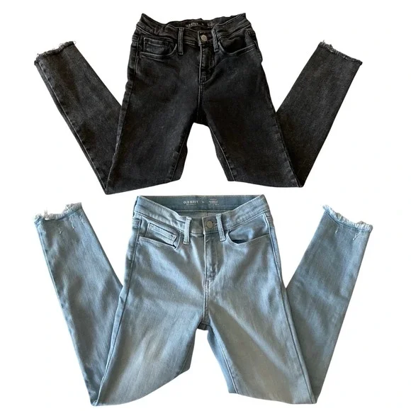 Old Navy Kids Girls Jeans‎ 2 Pack Rockstar Skinny Light Blue Black Size 10