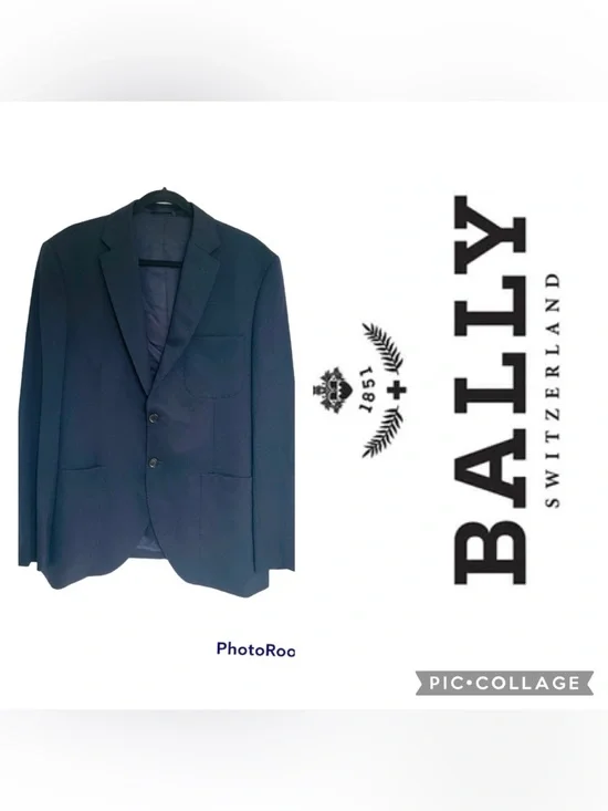 BALLY Switzerland Men’s Suit Jacket Dark Navy Virgin Wool Made in Italy size 44
