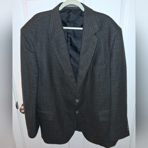 Croft And Barrow Men's Black and Gray Lambswool Houndstooth Blazer In A 48R.
