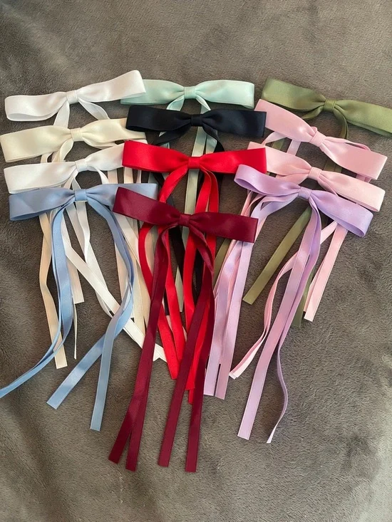 12 PCS Hair Bows Ribbon Ponytail Holders, Satin Bow with Long Tail nwt