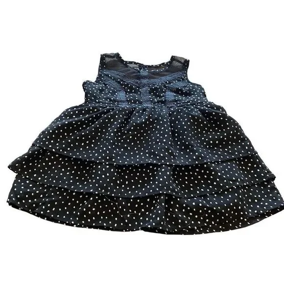 Black White Dotted Dress Layered Skirt Lace Accent Bodice Sleveless Size 2T