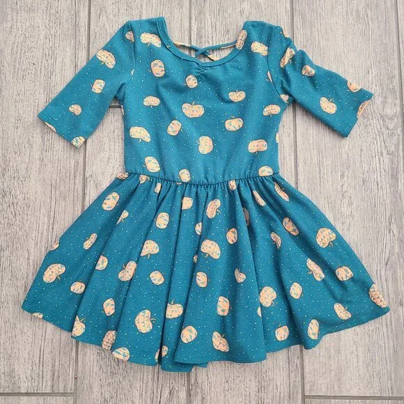 DotDot Smile toddler girls Teal Pumpkin Print Twirl Dress Size 2T