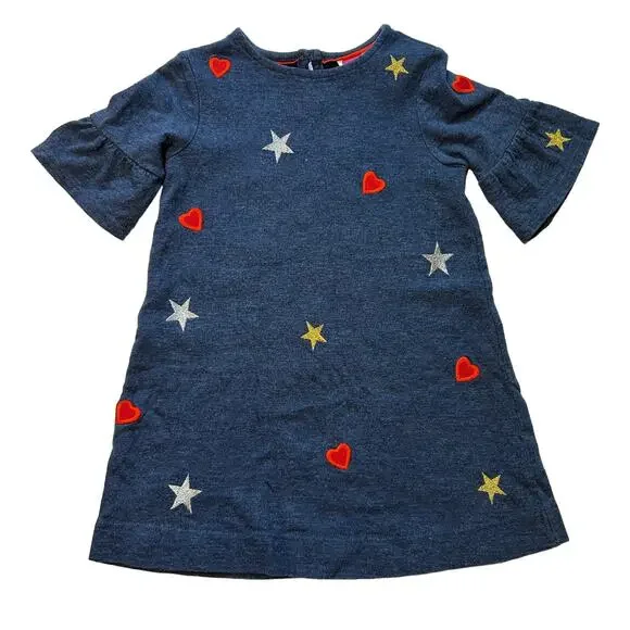 Mini Boden Stars & Hearts Embroidered Dress 4-5Y