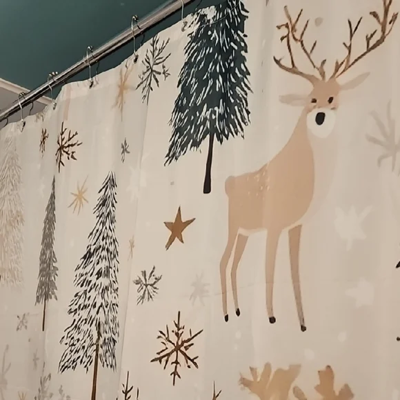 Festive Reindeer and Tree Shower Curtain