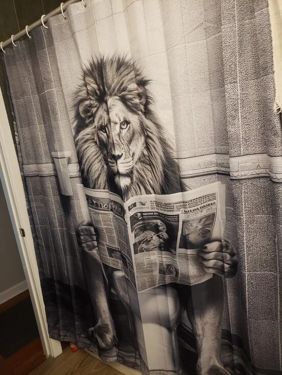 Lion Print Shower Curtain in Gray - Stylish Bathroom Decor