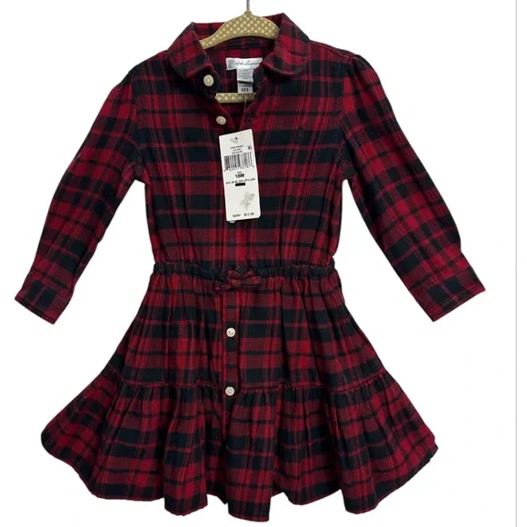 RALPH LAUREN Baby Girls Plaid Cotton Twill Shirtdress SIZE‎ 18months