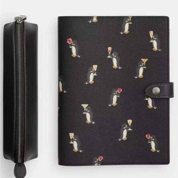 Coach Boxed Notebook And Pencil Case Set With Penguin Print
