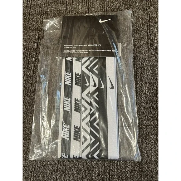 Nike Assorted Printed‎ Headbands Black and White Set of 6 New in Pkg