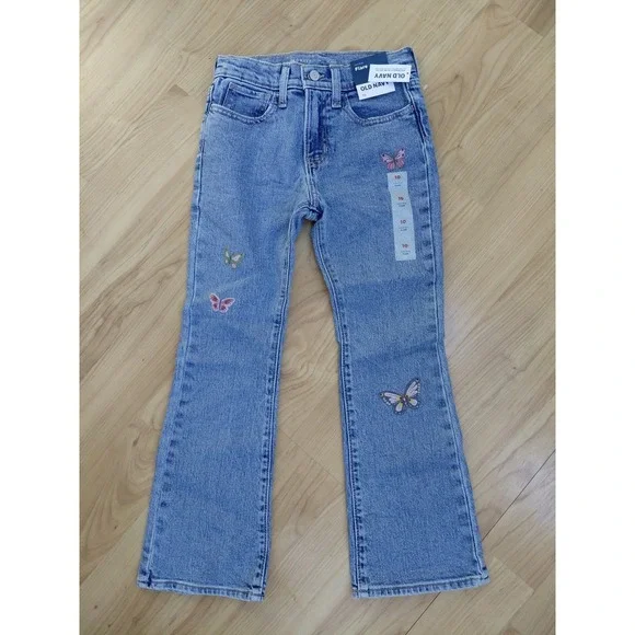 NWT High Rise Flare Old Navy Light Wash Denim Butterflies Girls 10 Adj‎ Waist