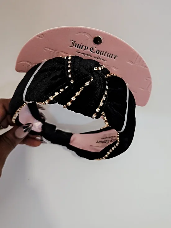 Juicy Couture Black Knotted Headband with Gold Crystal Accents