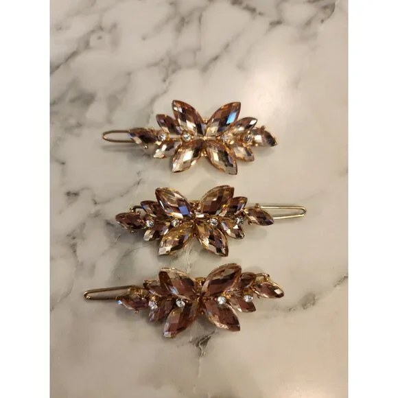 Set Of 3 Crystal Rhinestone Butterfly Hair Clips