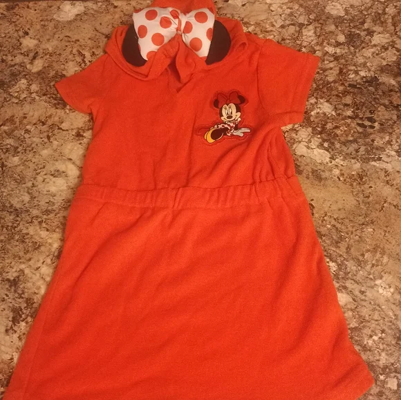 Minnie Mouse Girls Fleece Dress 3T With Hood