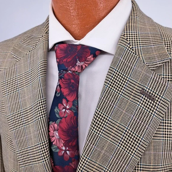 Lauren Ralph Lauren Mens 44R Silk Wool Blend Glen Plaid Blazer Sport Coat Beige