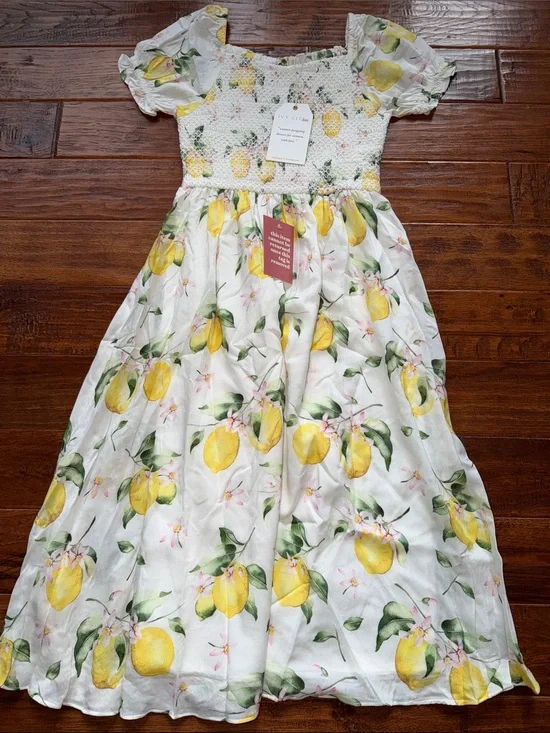 NWT Ivy City Co Lemon Smocked Ruffles Summer Country Size  11 - 12