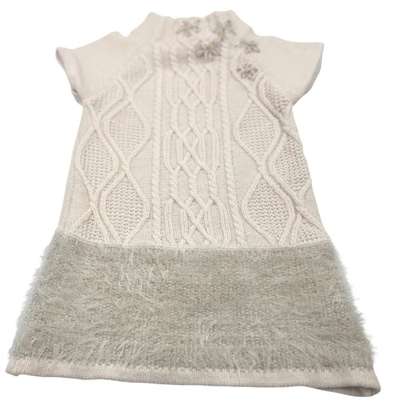 Embroidered Sweater Dress Girl's 12M Ivory Cream Knit‎ Gold Embellished
