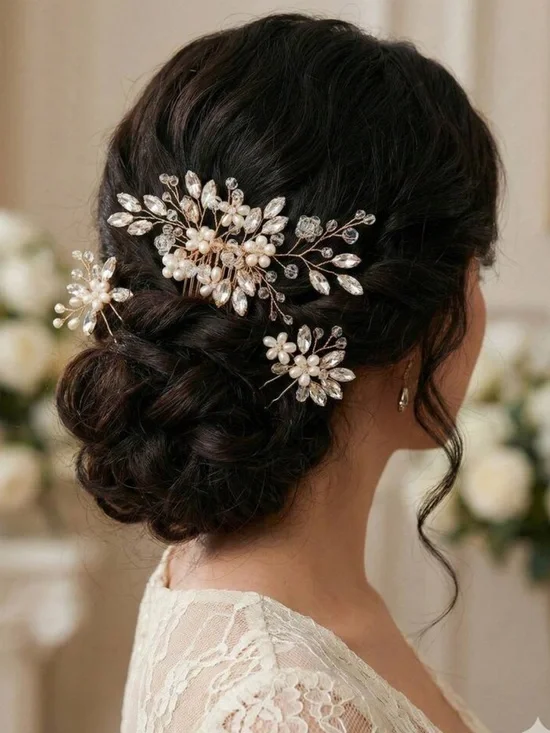 Gold Pearl & Crystal Bridal Hair Comb