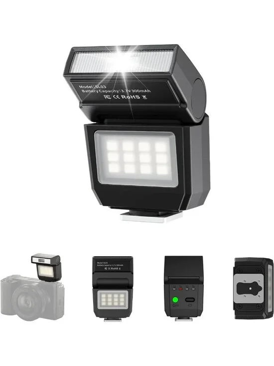 Mini Flash Speedlite & Video Light for DSLR Cameras - GN8, 6500K, Adjustable