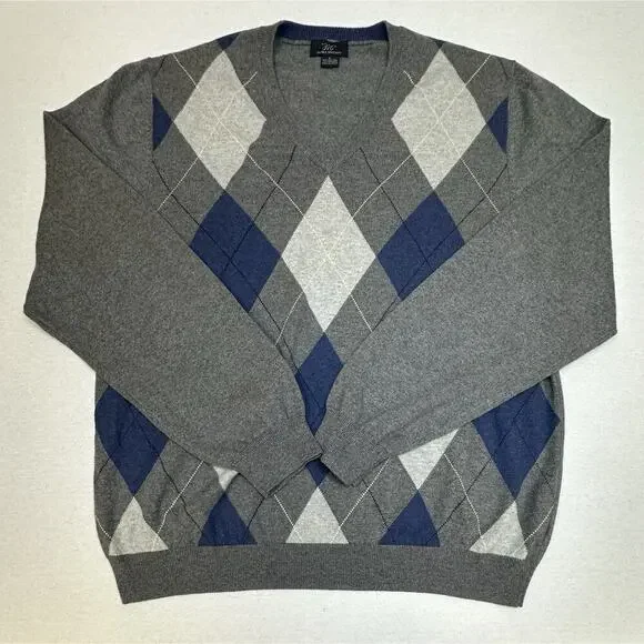 Brooks Brothers 346 Sweater Men's Size Large Cotton Cashmere Argyle Preppy Frat