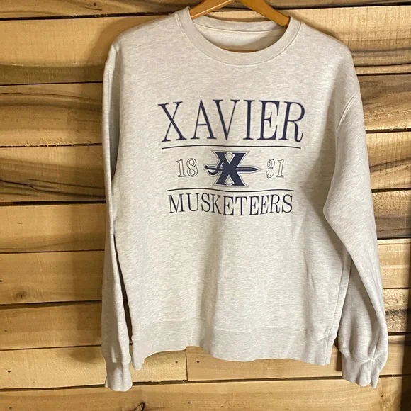 Xavier Musketeers Crewneck Sweatshirt - Light Gray with Navy Logo