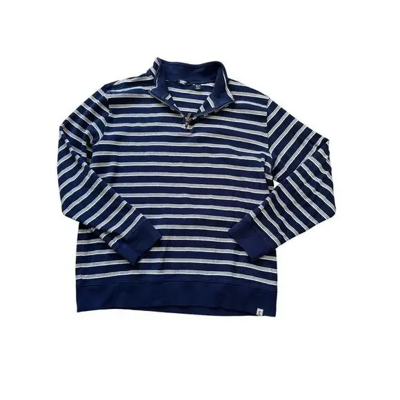 Lands End Sweater size XL TALL, Blue with White stripes, 100% Cotton,lightweight