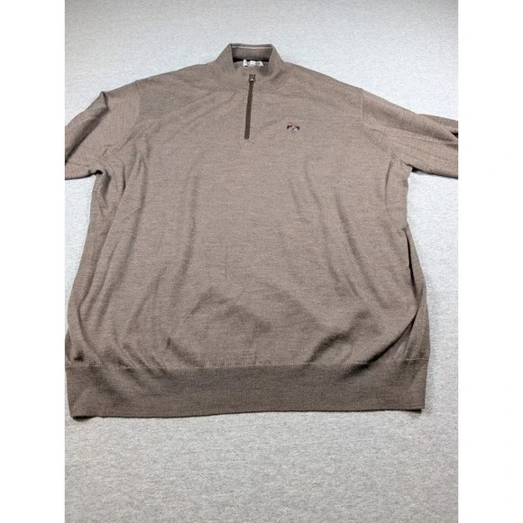 Peter Millar Mens XXL Brown Quarter Zip Merino Wool Pullover Bird Logo Sweater