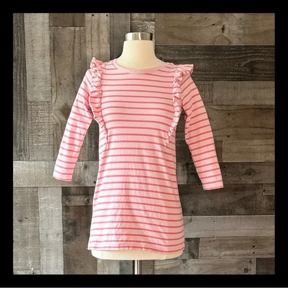Tea Collection long sleeve pink striped dress girls size 12 ruffles girlhoodcore