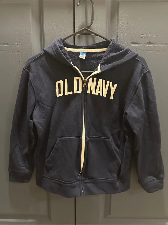 Old Navy Navy Blue Zip-Up Hoodie with Cream Trim
