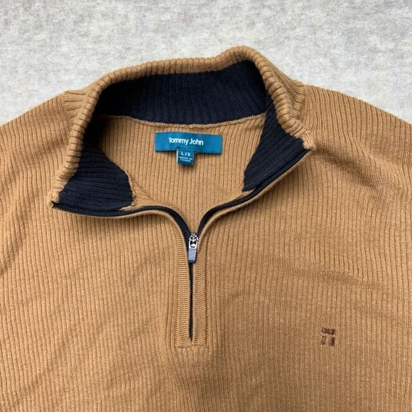 Tommy John Mens L/G Brown 1/4‎ Zip Mock Neck Long Sleeve Sweater Knit Pullover