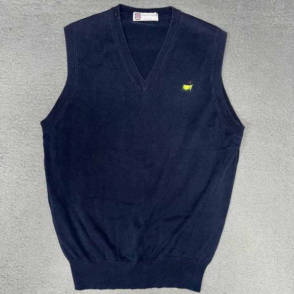 VTG Slazenger x The Masters Sweater Vest Men's Sz L Blue Embroider Golf Grandpa