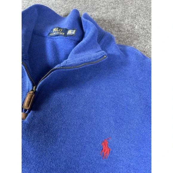 Polo Ralph Lauren Blue Cotton‎ 1/4 Zip Pullover Sweater Men Long Sleeve
