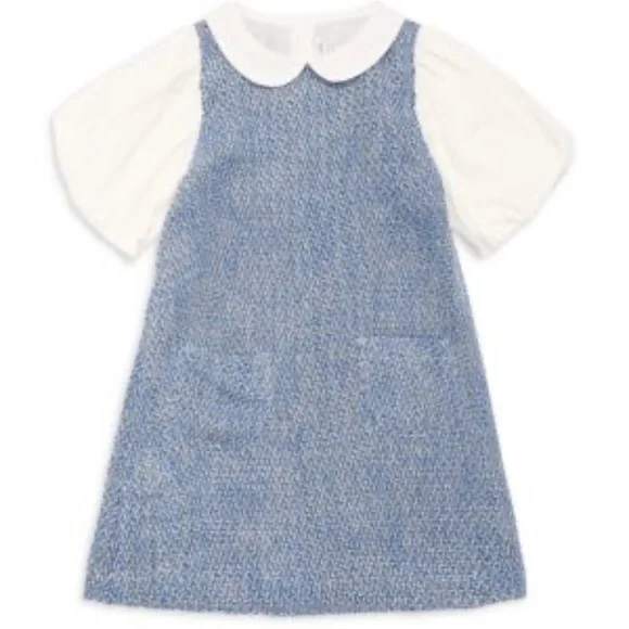 JANIE AND JACK Boucle Collared Dress Chic Blue and White Kids Dress