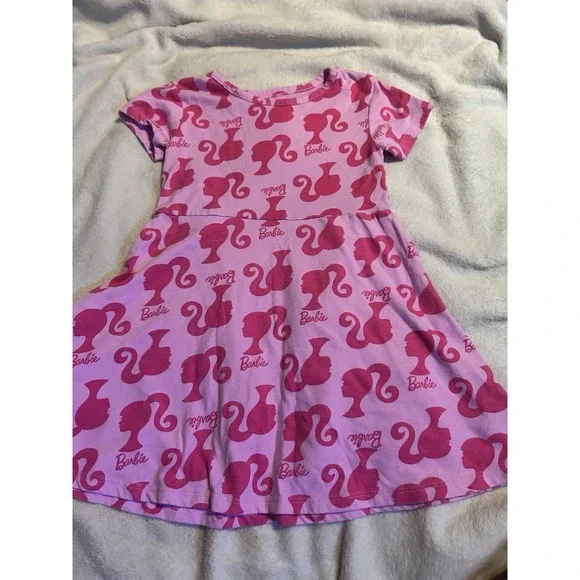 Barbie Girls Pink Logo Silhouette Dress Toddler Size 4T Mattel Short Sleeve