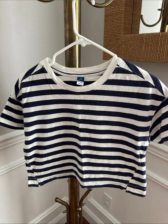 Old Navy Navy and White Striped Short Sleeve Kids Tee