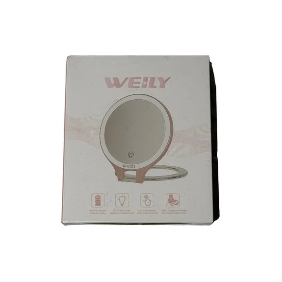 WEILY LED Travel Makeup Mirror Rose Gold Rechargeable 3 Light Modes Portable