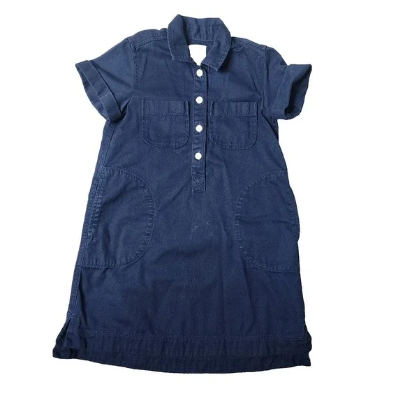 Crew Cuts 100% Cotton Shirt Dress Blue Short Sleeve Button Front Pockets Size 7