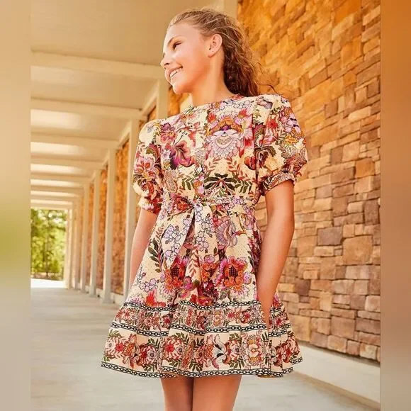 Girls Fall Autumn Colors Print Dress Size 8